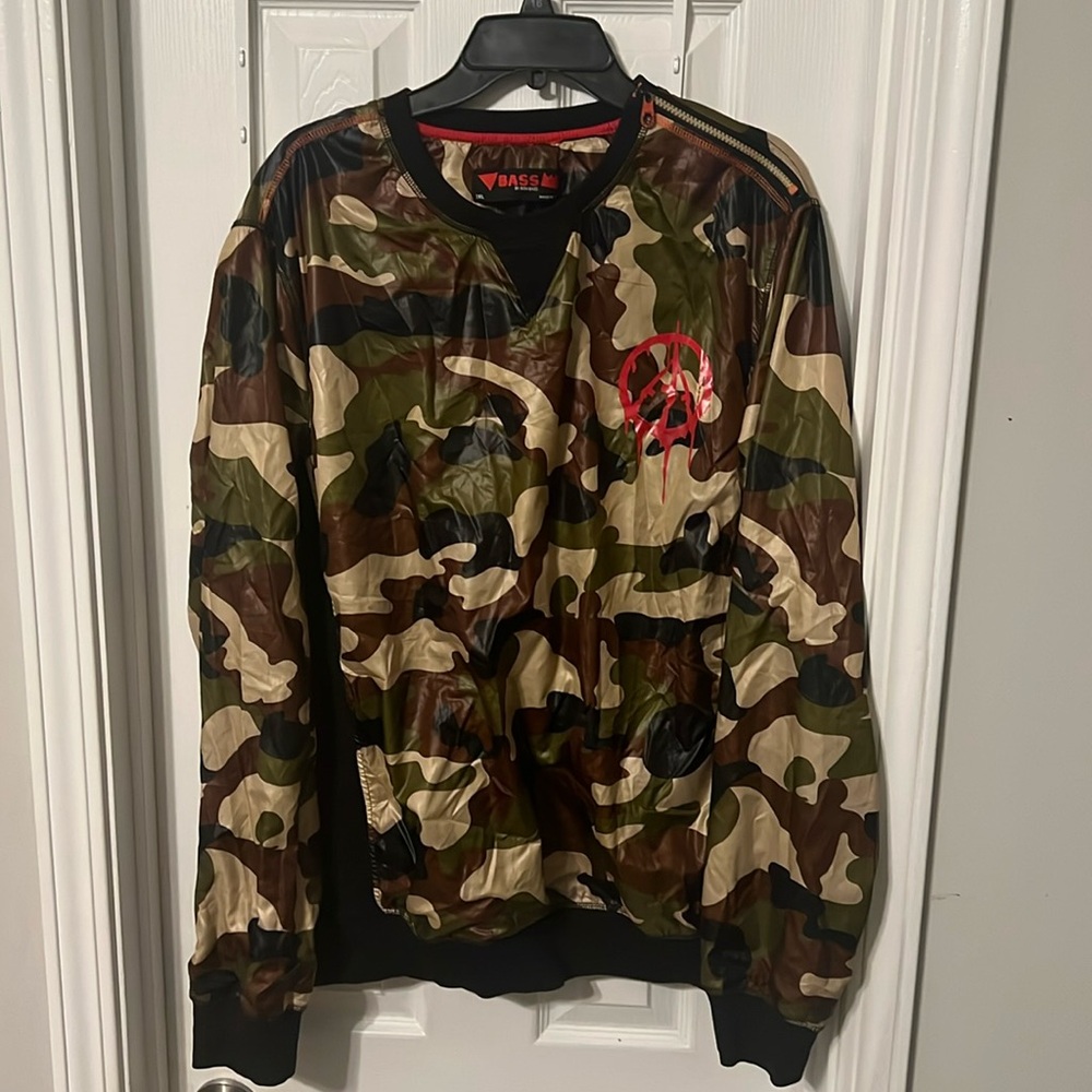 Like New Bass by Ron Bass Camouflage Pullover Jacket Peace No War Size 2XL